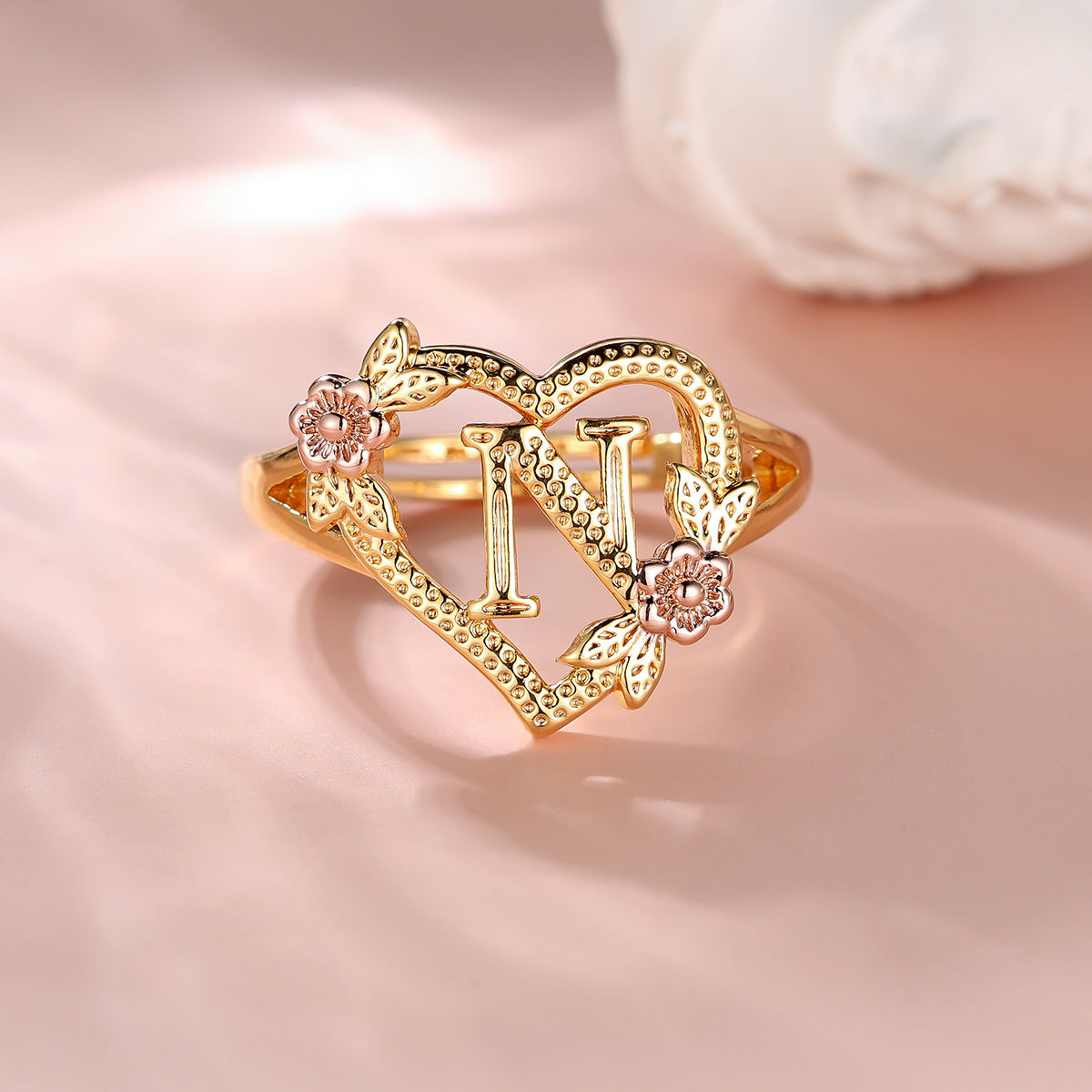 Creative Design Rose Two-tone 26 Letters Sweet Open Ring