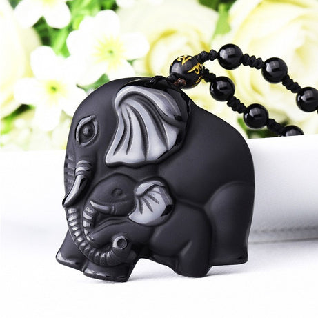 Obsidian Wealth Elephant Pendant Necklace – ShreeBliss