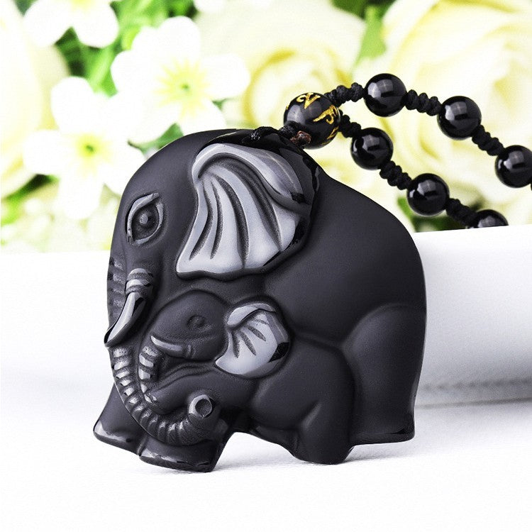 Obsidian Wealth Elephant Pendant Necklace – ShreeBliss
