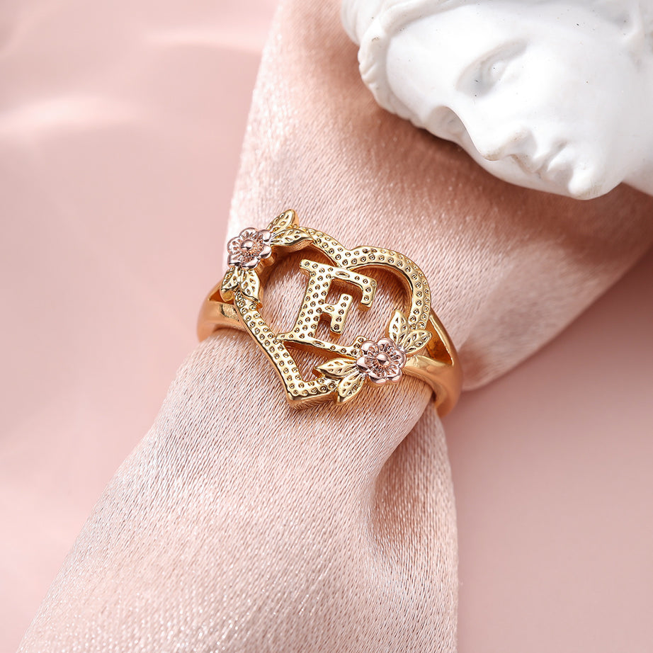 Creative Design Rose Two-tone 26 Letters Sweet Open Ring