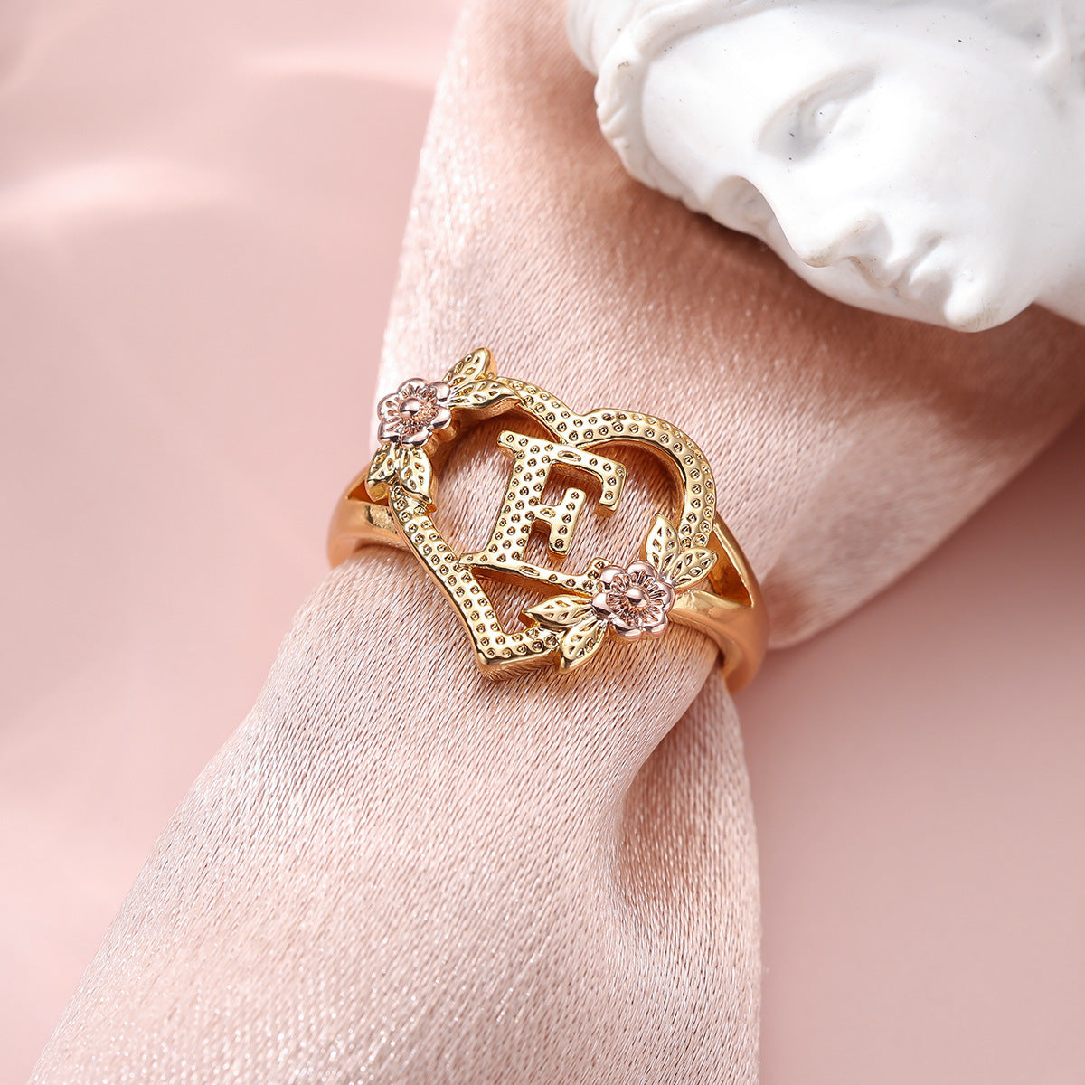 Creative Design Rose Two-tone 26 Letters Sweet Open Ring