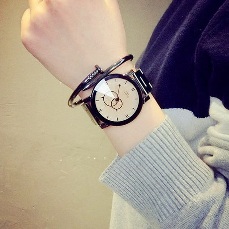 Turntable Gun Black Quartz Couple Watch - ShreeBliss