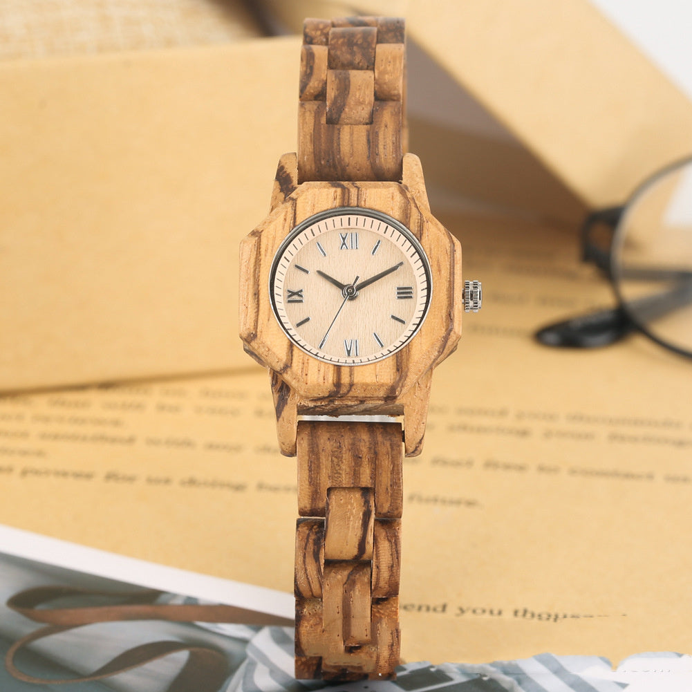 Diamond Octagon Face Wooden Bracelet Watch - ShreeBliss