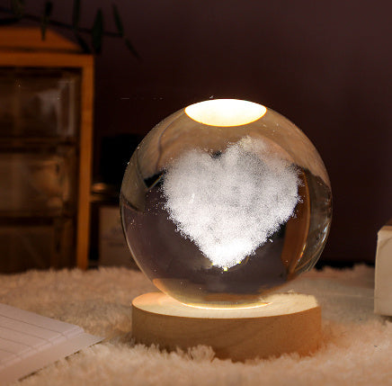 3D Crystal Ball Night Light Solar System Cosmic Theme LED Decoration Light Wooden Base Astronomy Nightlights Birthday Gift