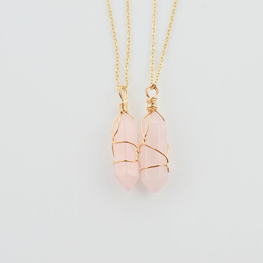 Geometric Hexagonal Column Quartz Necklace Pendant Natural Stone Bullet Crystal - ShreeBliss