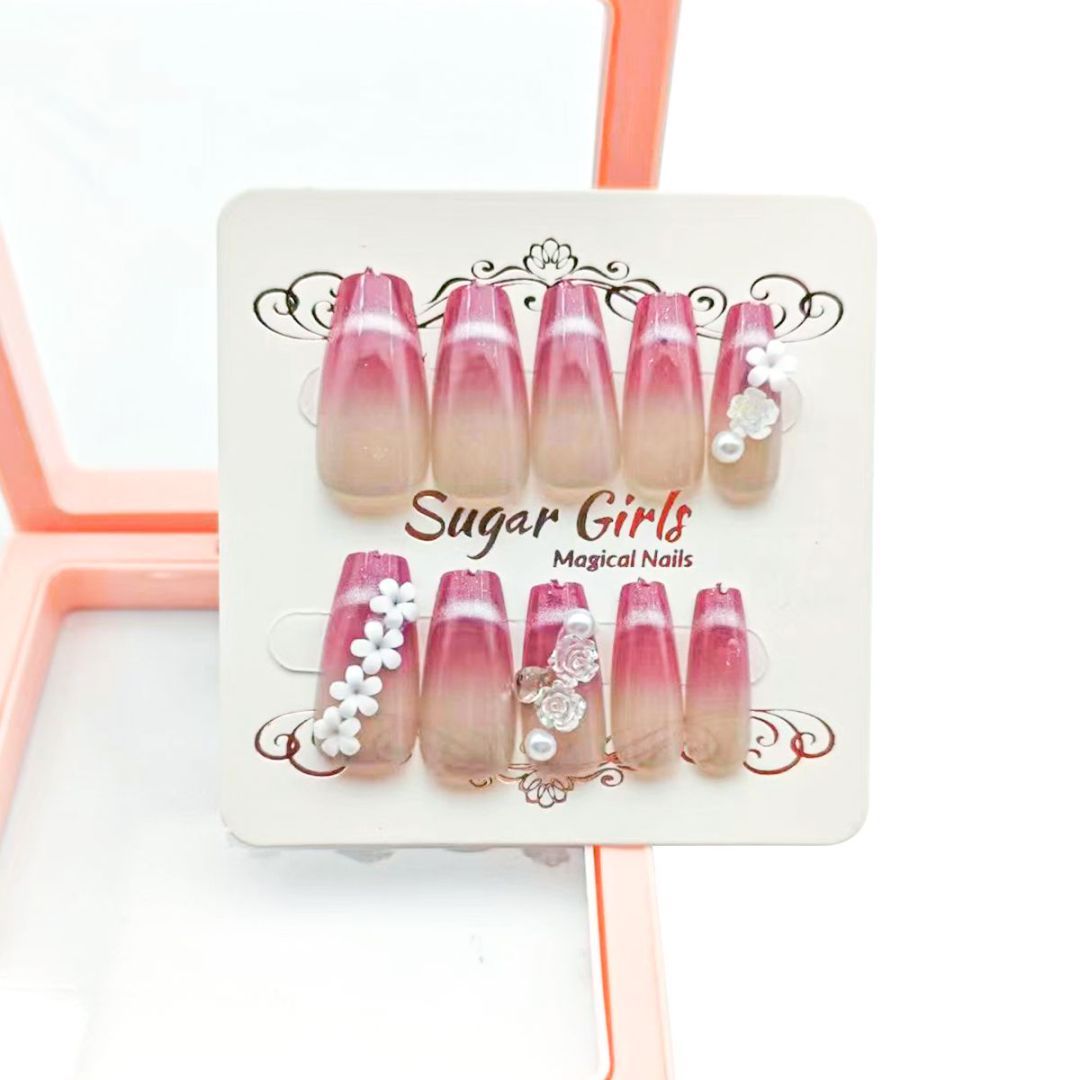 Dark Red Nails Inlaid with Small White Pieces - ShreeBliss