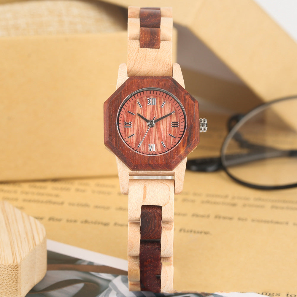 Diamond Octagon Face Wooden Bracelet Watch - ShreeBliss