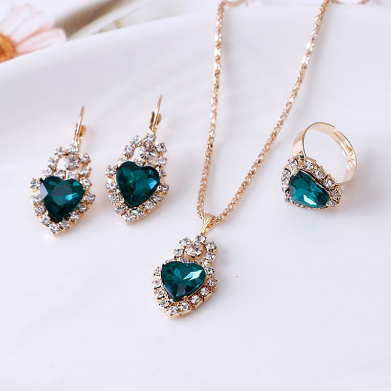 Water drop rhinestone necklace earrings ring set - ShreeBliss