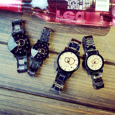 Turntable Gun Black Quartz Couple Watch - ShreeBliss