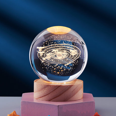 Crystal Ball 3D Inner Carved Solar System Glowing Night Lights Warm Bedside Light Festival And Kid Gift Night Lamp