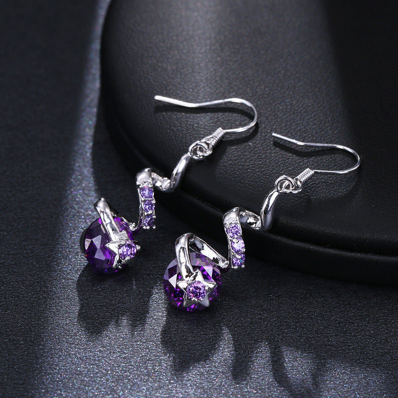 Purple Zircon Spiral Ear Hook Earrings – ShreeBliss