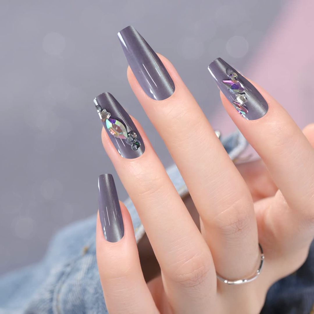 Brownish-Gray Diamond-set Nails - ShreeBliss