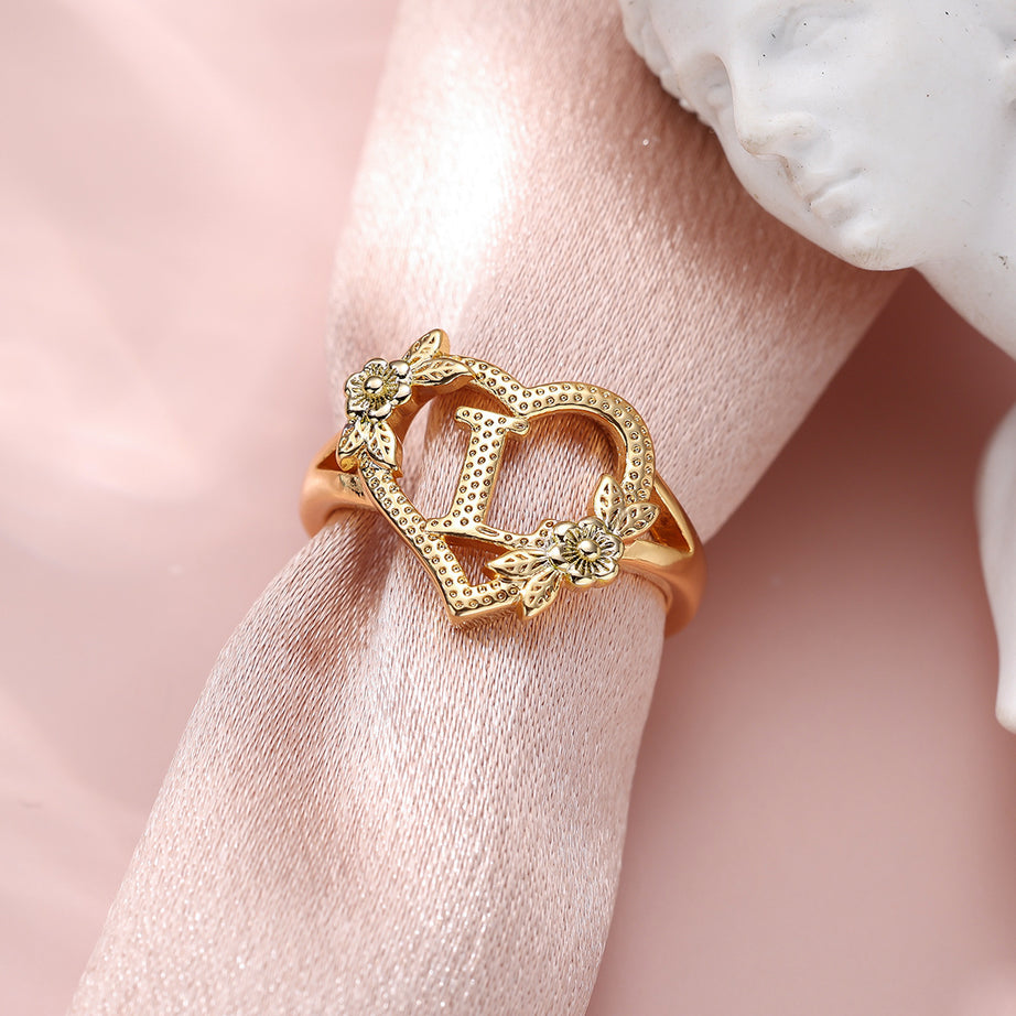 Creative Design Rose Two-tone 26 Letters Sweet Open Ring