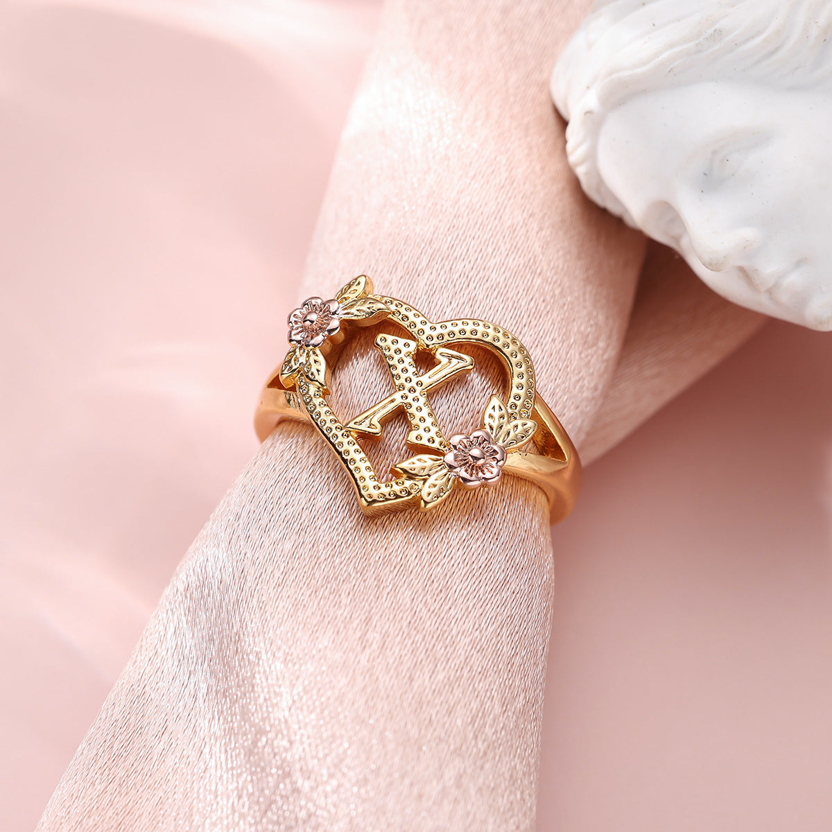 Creative Design Rose Two-tone 26 Letters Sweet Open Ring