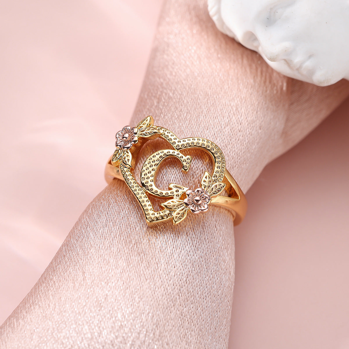 Creative Design Rose Two-tone 26 Letters Sweet Open Ring