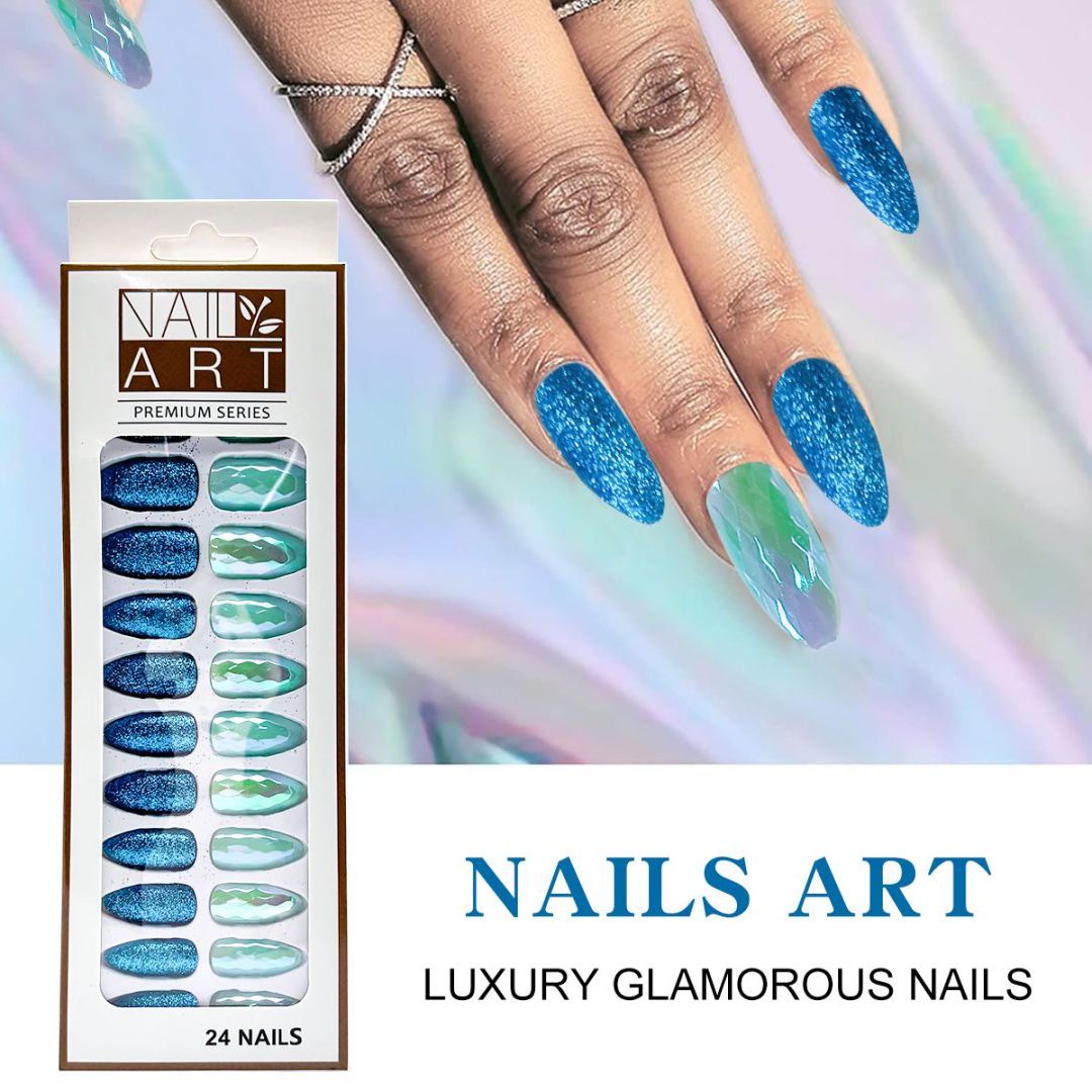 L-3 Sequins Gold Powder Nails (24 Pieces) - ShreeBliss