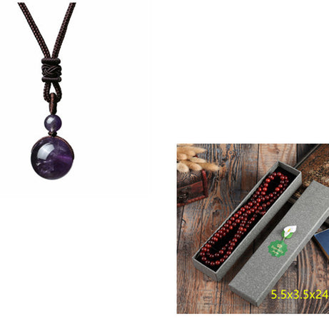 Fashion 16mm Natural Obsidian Pendant Amethyst Necklace For Men And Women - ShreeBliss