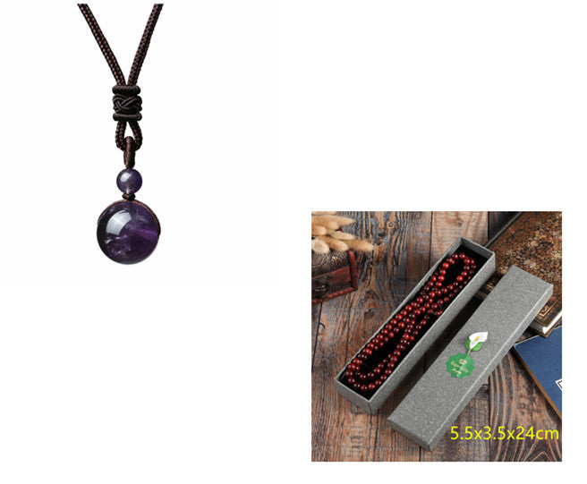 Fashion 16mm Natural Obsidian Pendant Amethyst Necklace For Men And Women - ShreeBliss