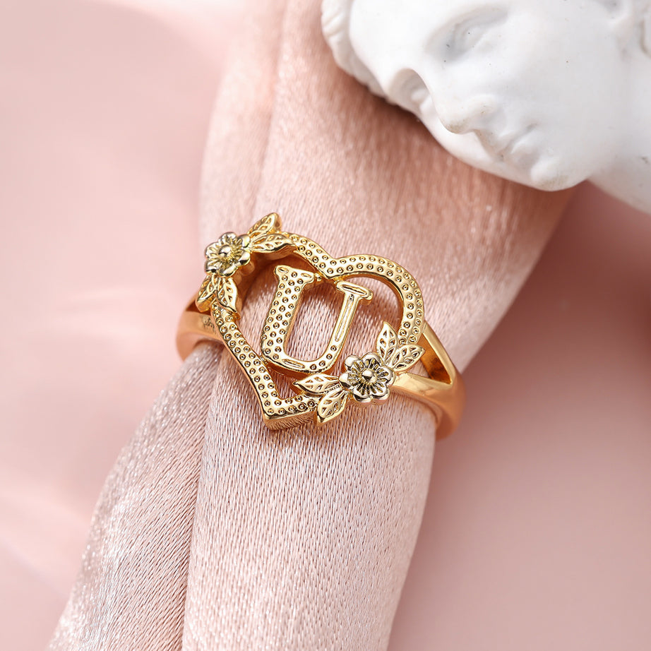 Creative Design Rose Two-tone 26 Letters Sweet Open Ring