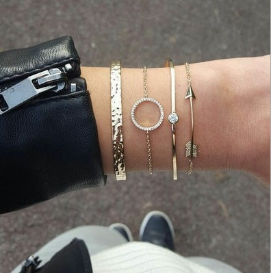 Gold & Silver Crystal Leaf Moon Arrow Bracelet Set – ShreeBliss