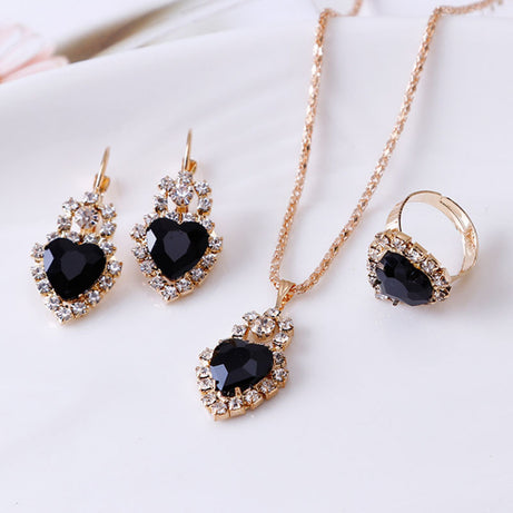 Water drop rhinestone necklace earrings ring set - ShreeBliss