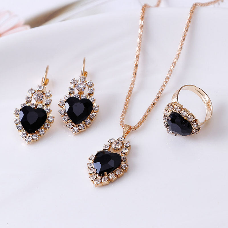 Water drop rhinestone necklace earrings ring set - ShreeBliss