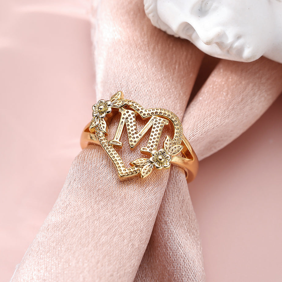 Creative Design Rose Two-tone 26 Letters Sweet Open Ring