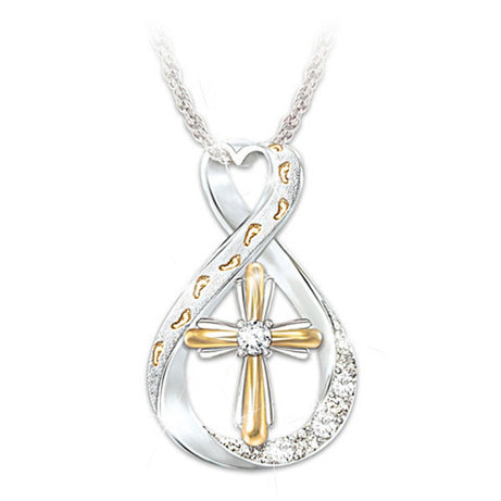 Two-Tone Cross Footprint Diamond Pendant – ShreeBliss