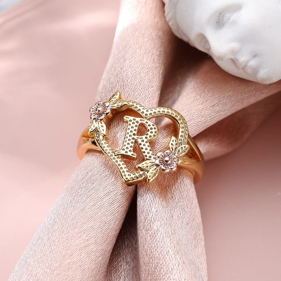 Creative Design Rose Two-tone 26 Letters Sweet Open Ring