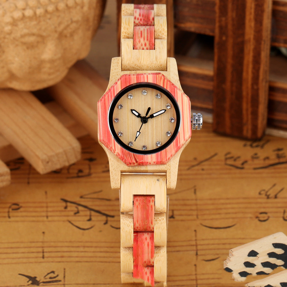 Diamond Octagon Face Wooden Bracelet Watch - ShreeBliss