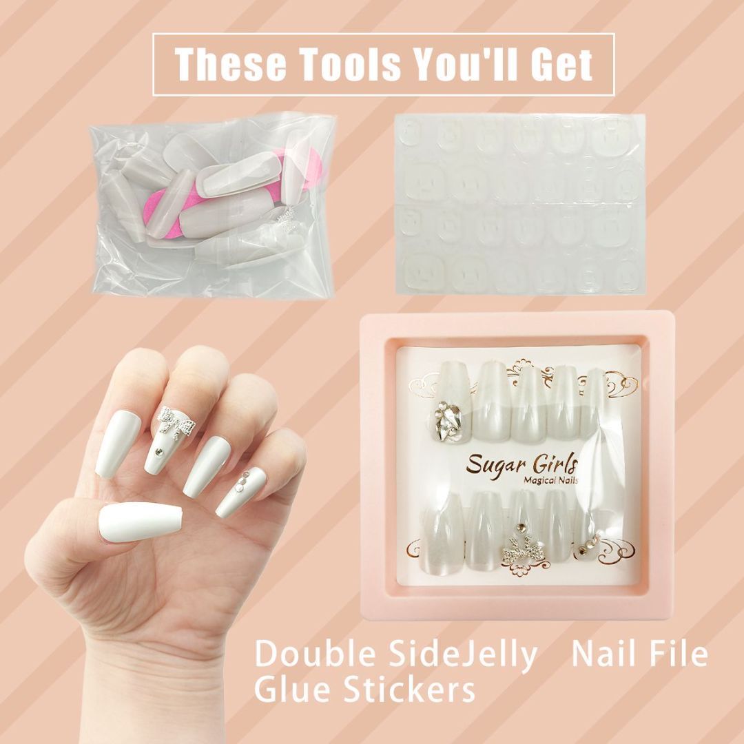 Silver Collar Inlaid White Nails - ShreeBliss