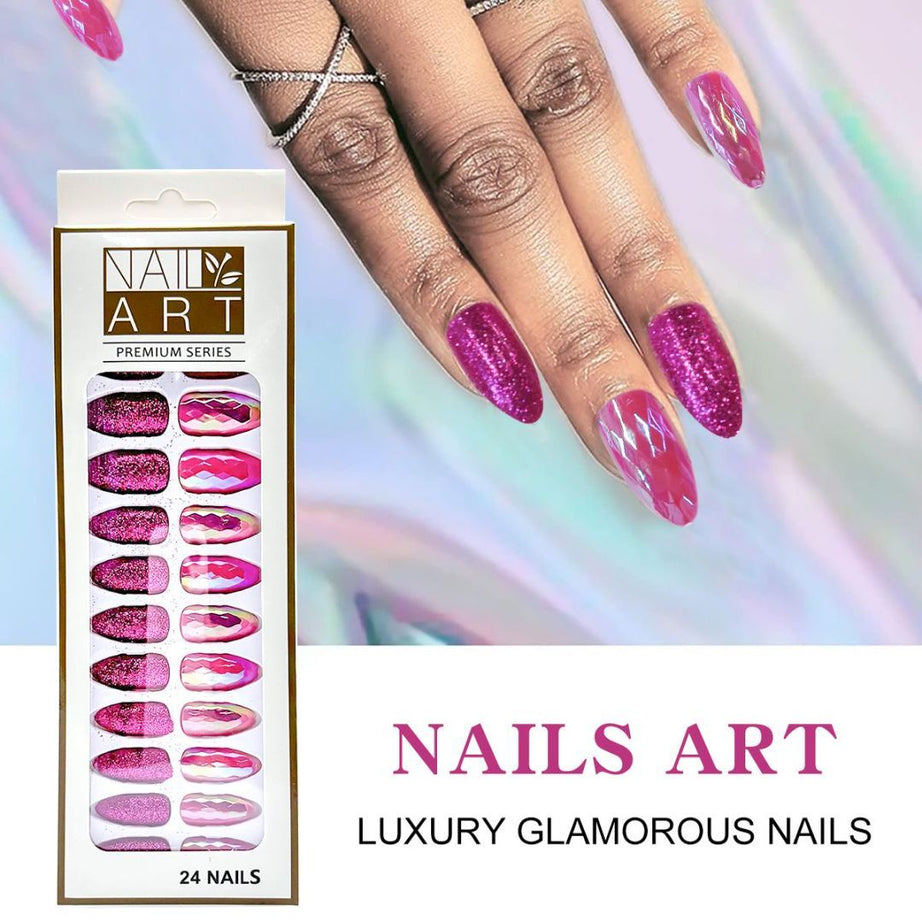 L-3 Sequins Gold Powder Nails (24 Pieces) - ShreeBliss