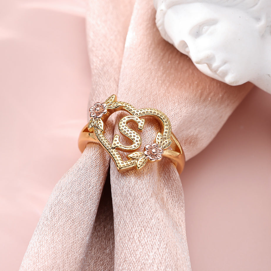 Creative Design Rose Two-tone 26 Letters Sweet Open Ring