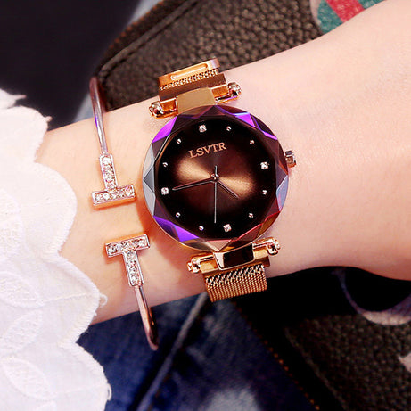 Rose Gold Diamond Starry Sky Women's Watch – Waterproof & Magnetic