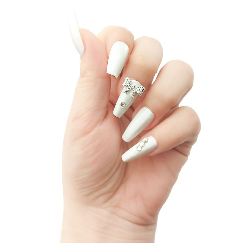 Silver Collar Inlaid White Nails - ShreeBliss