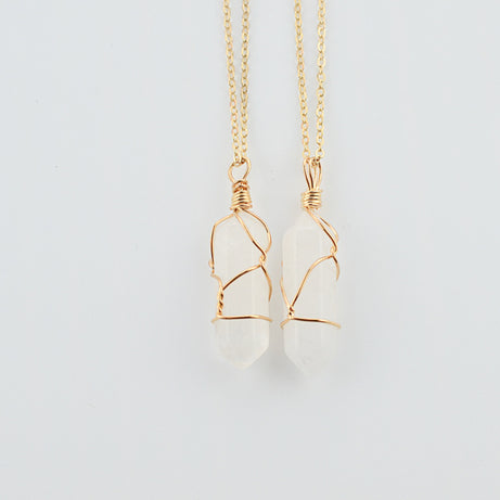 Geometric Hexagonal Column Quartz Necklace Pendant Natural Stone Bullet Crystal - ShreeBliss