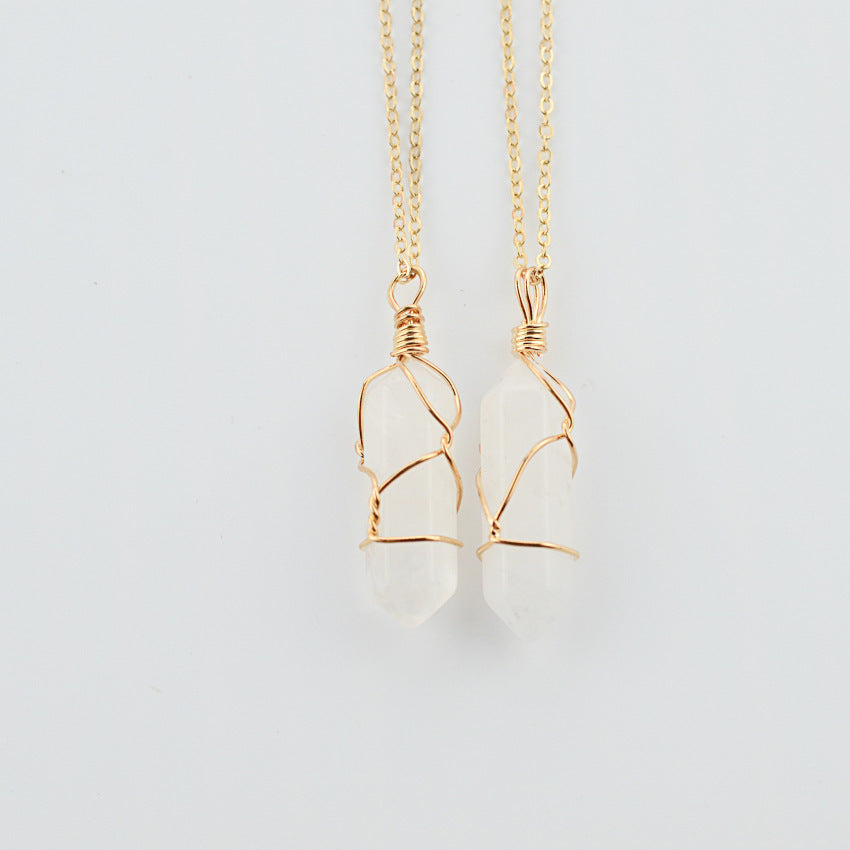 Geometric Hexagonal Column Quartz Necklace Pendant Natural Stone Bullet Crystal - ShreeBliss