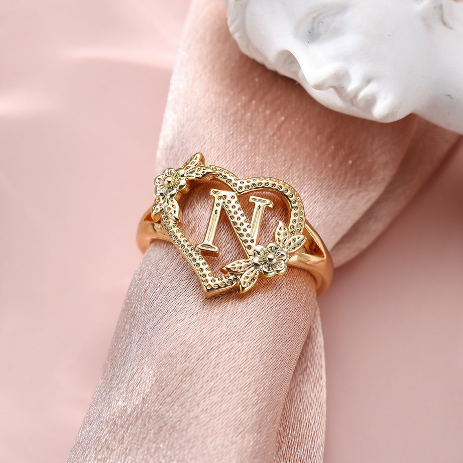 Creative Design Rose Two-tone 26 Letters Sweet Open Ring
