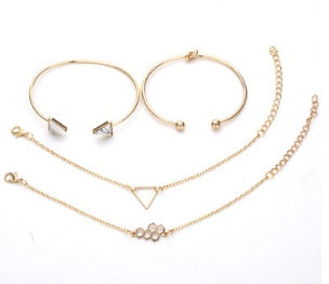 Gold & Silver Crystal Leaf Moon Arrow Bracelet Set – ShreeBliss