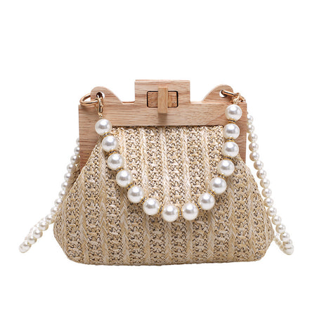 Women's Straw Pearl Chain Shoulder Bag – ShreeBliss