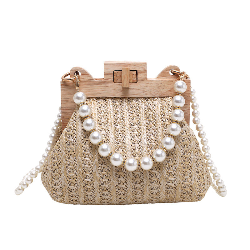 Women's Straw Pearl Chain Shoulder Bag – ShreeBliss
