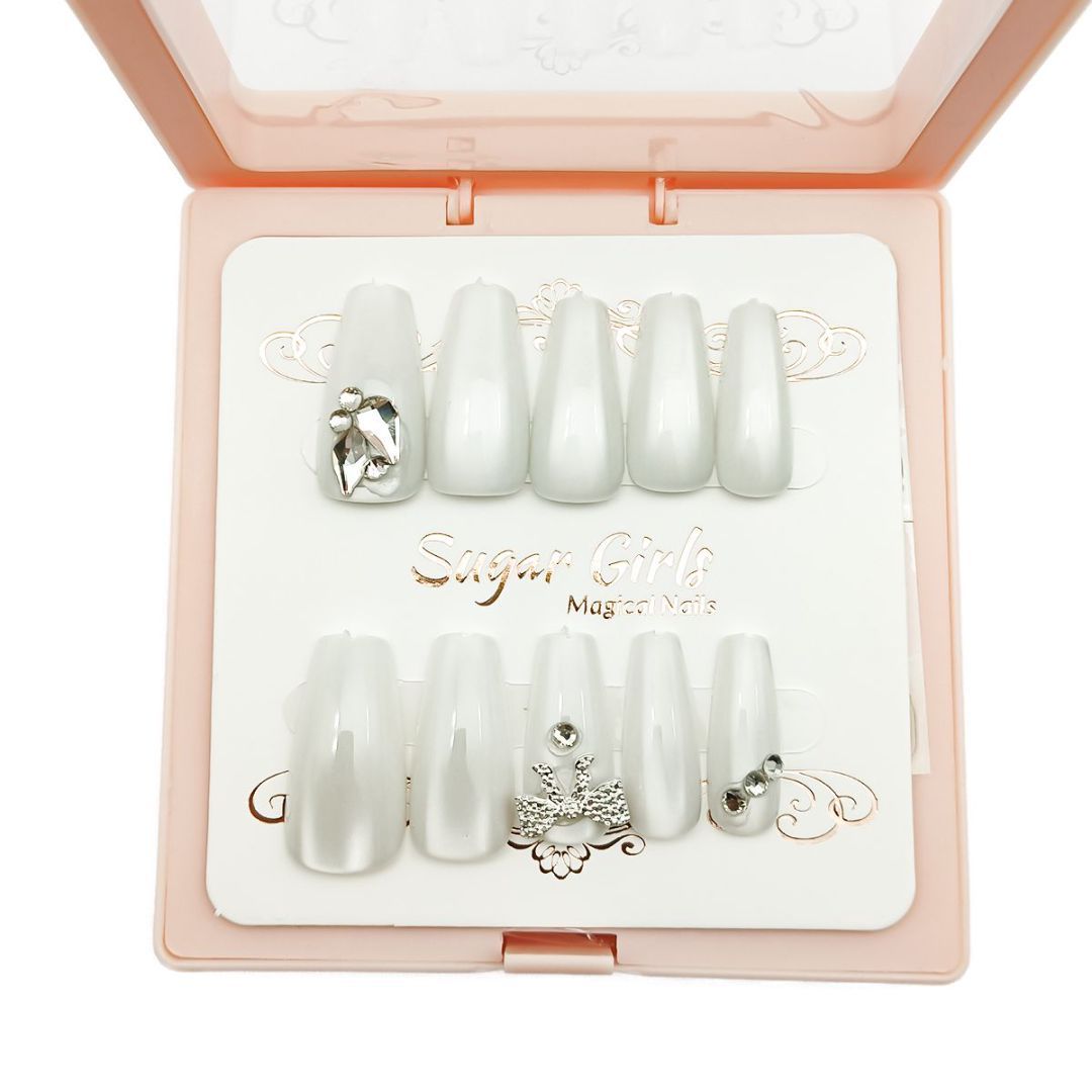 Silver Collar Inlaid White Nails - ShreeBliss