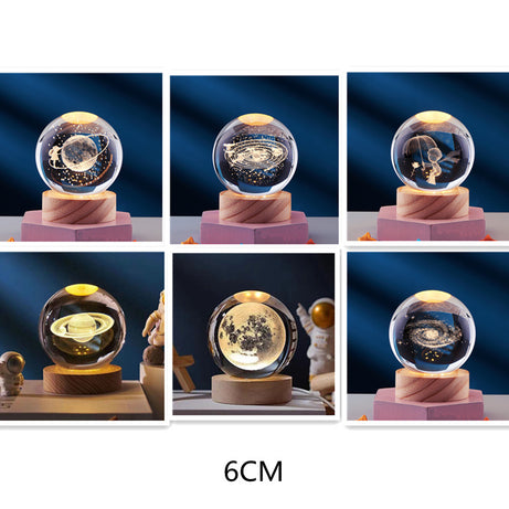 Crystal Ball 3D Inner Carved Solar System Glowing Night Lights Warm Bedside Light Festival And Kid Gift Night Lamp