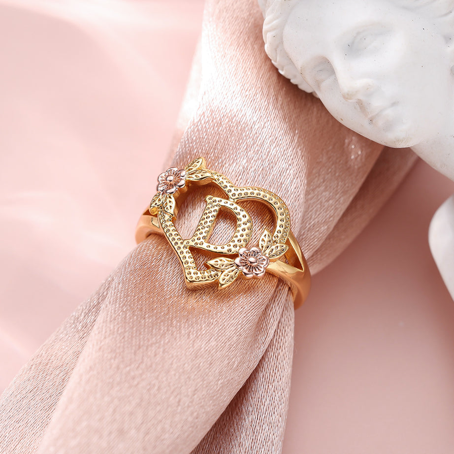 Creative Design Rose Two-tone 26 Letters Sweet Open Ring