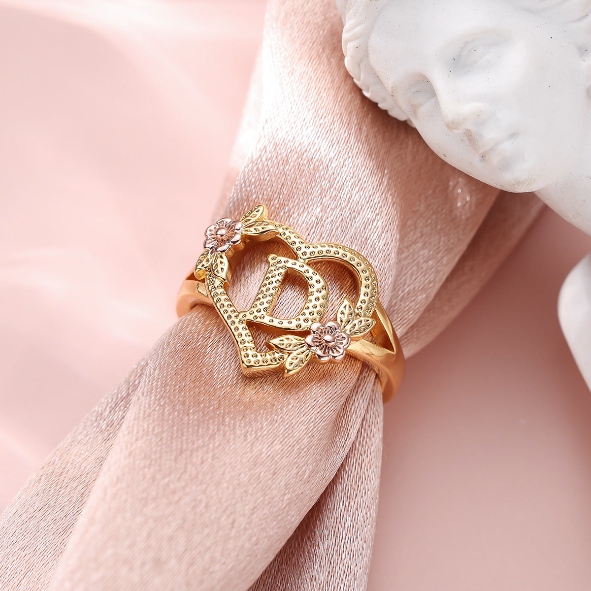 Creative Design Rose Two-tone 26 Letters Sweet Open Ring