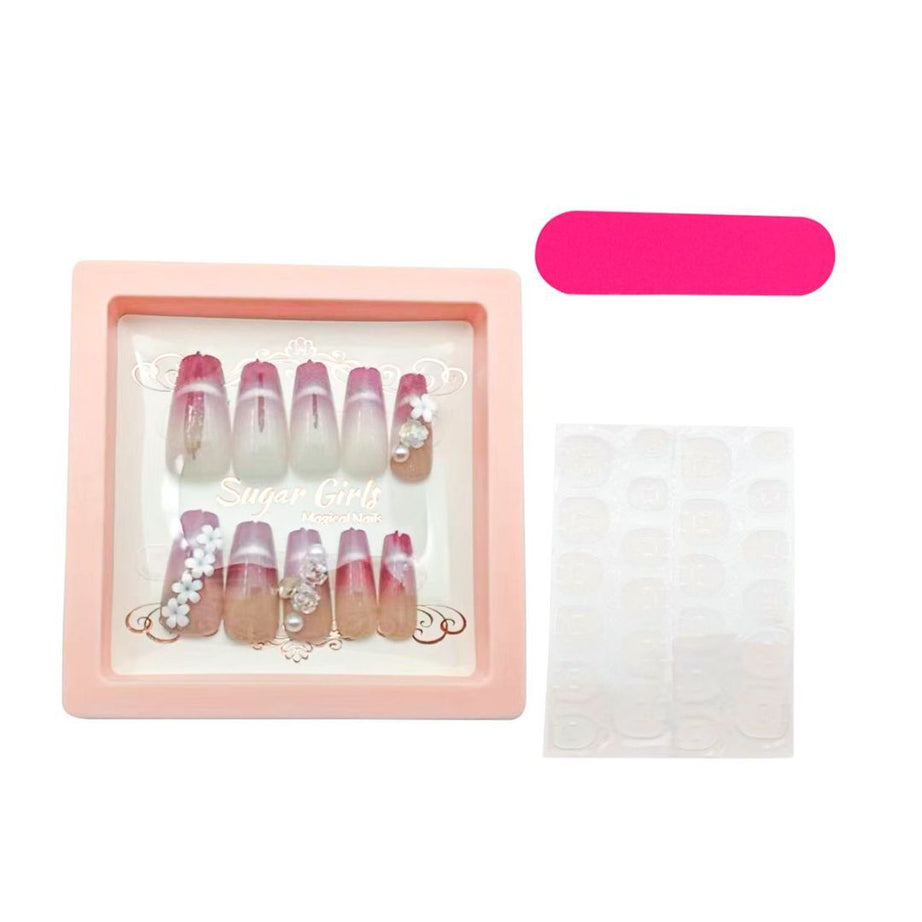 Dark Red Nails Inlaid with Small White Pieces - ShreeBliss