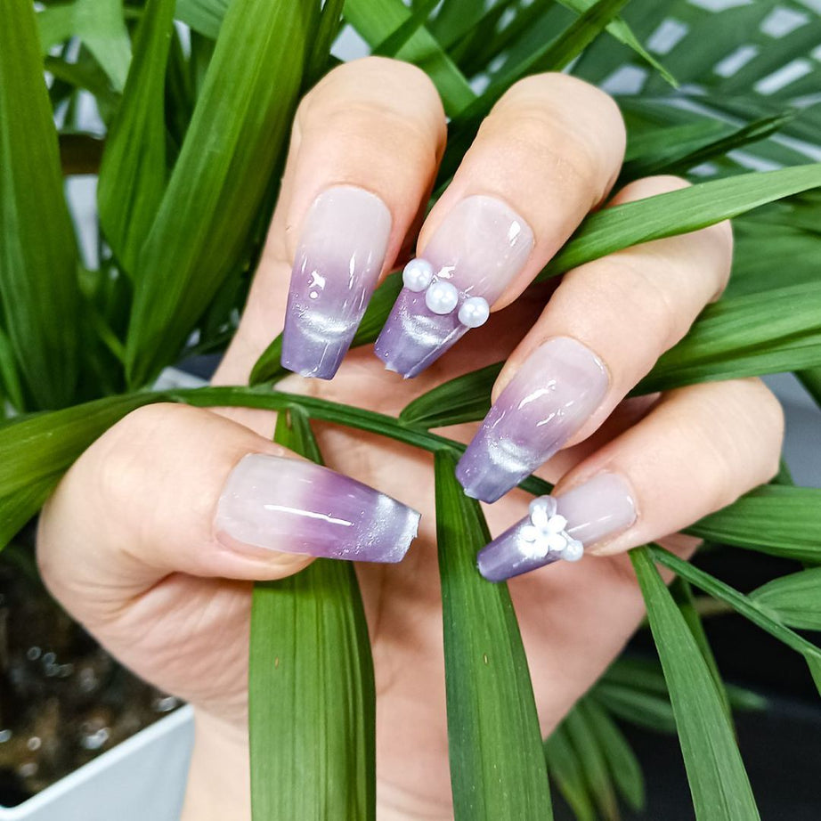 Eggplant Color Pearl & Diamond Nail Set - ShreeBliss