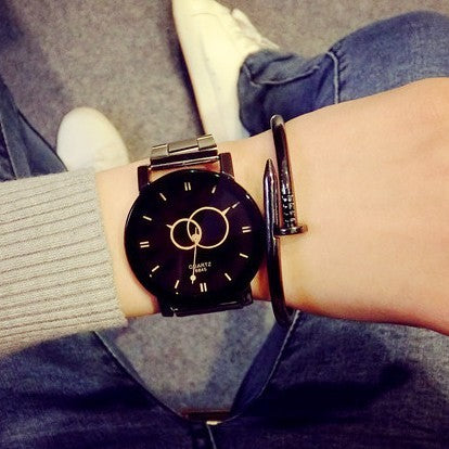 Turntable Gun Black Quartz Couple Watch - ShreeBliss