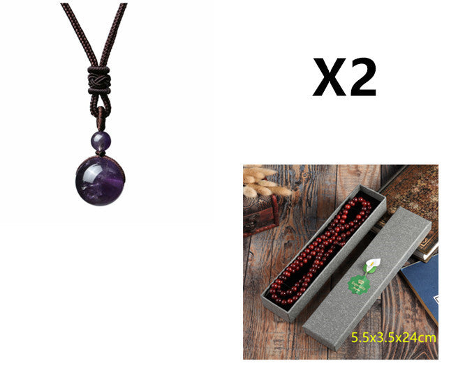 Fashion 16mm Natural Obsidian Pendant Amethyst Necklace For Men And Women - ShreeBliss