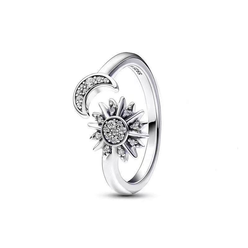Opening Adjustable Star Moon Ring With Rhinestones – Valentine's Day Jewelry